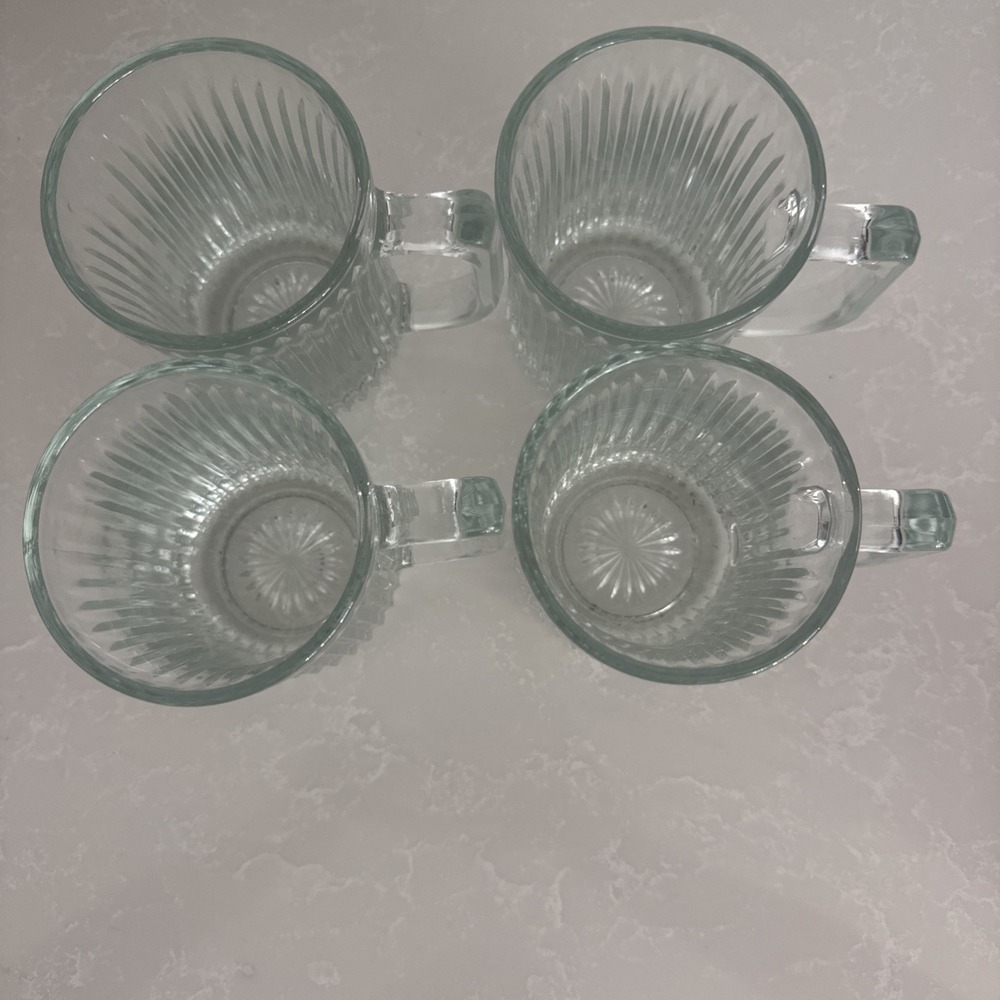 4 Gibson Royal Crest Mugs Set Clear Vertical Ribbed Line Drinking Mug Coffee/tea - Picture 2 of 3